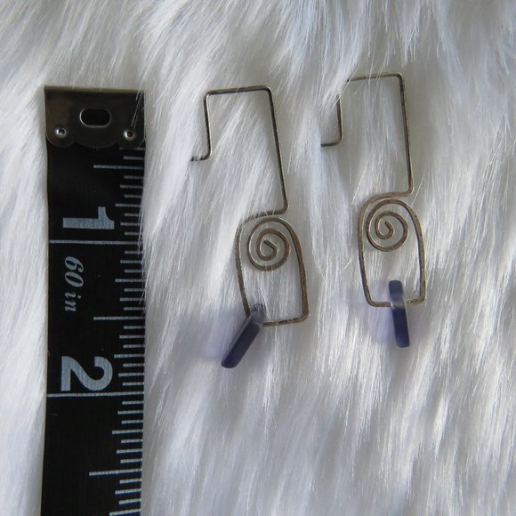 Sterling Silver Dangling Earrings With Purple Seaglass - Picture 2 of 4